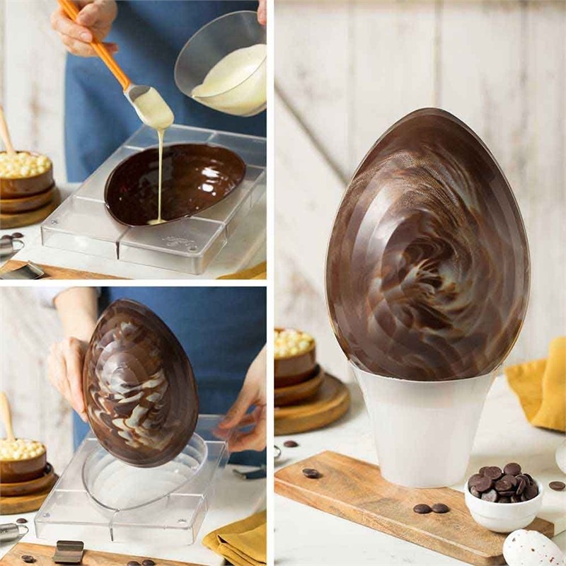 Stampo per uova di cioccolato da 350 g in policarbonato 1 cavità decorato