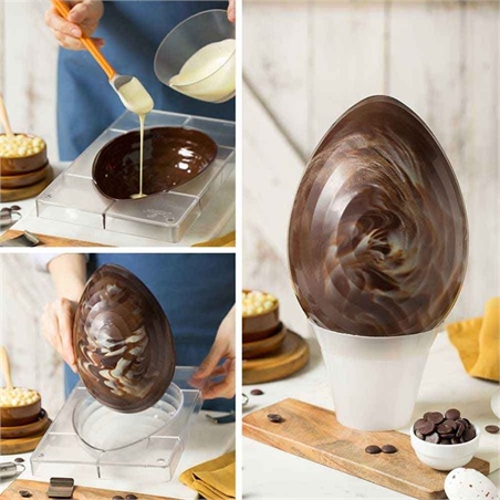 Stampo per uova di cioccolato da 350 g in policarbonato 1 cavità decorato