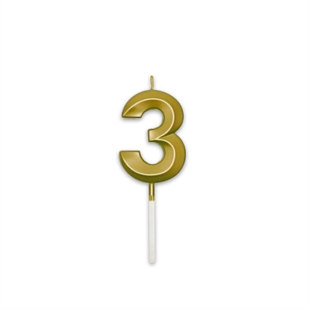 Candelina Prestige Oro Metal 9 cm numero 3