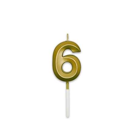 Candelina Prestige Oro Metal 9 cm numero 6