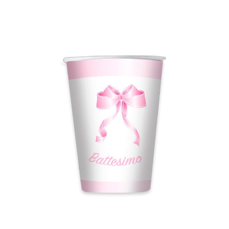 Bicchieri 200 cc Battesimo Fiocco Rosa 8 pezzi