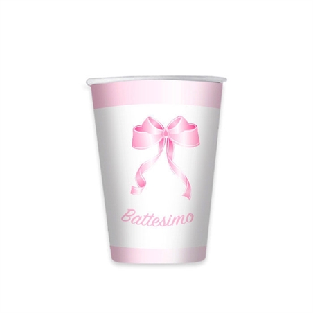 Bicchieri 200 cc Battesimo Fiocco Rosa 8 pezzi