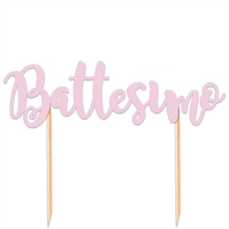 Cake Topper Italic 20x13 cm Battesimo Rosa