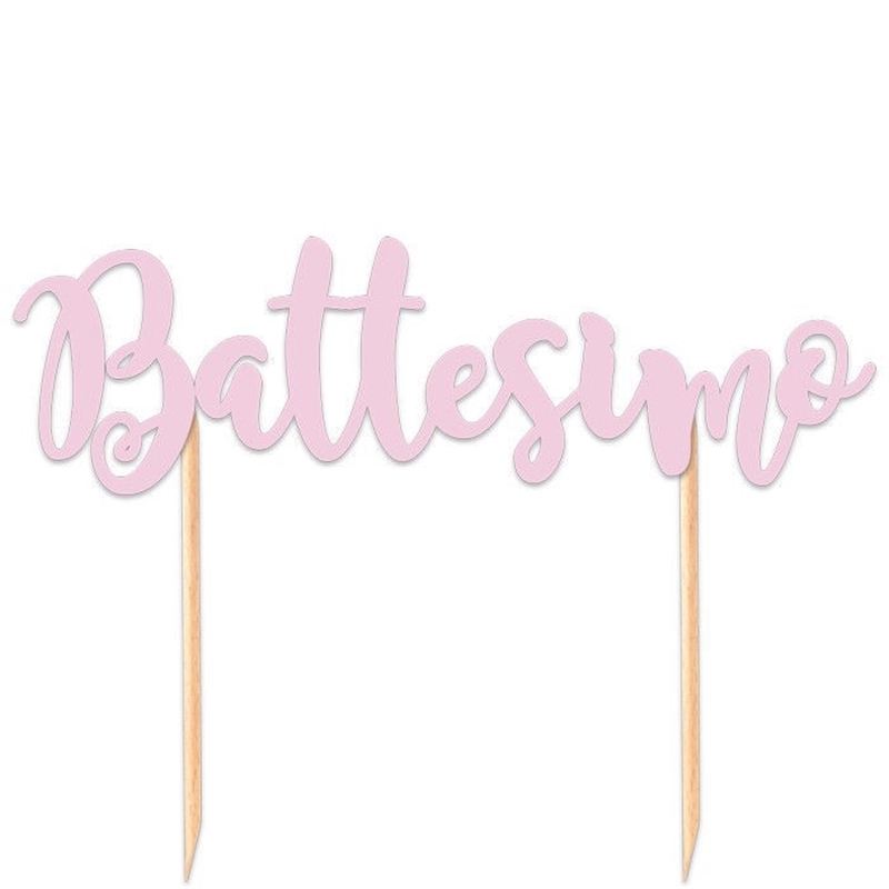 Cake Topper Italic 20x13 cm Battesimo Rosa