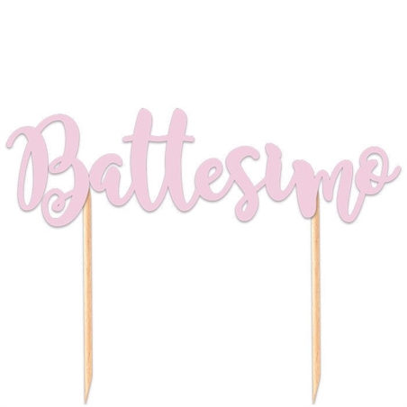 Cake Topper Italic 20x13 cm Battesimo Rosa