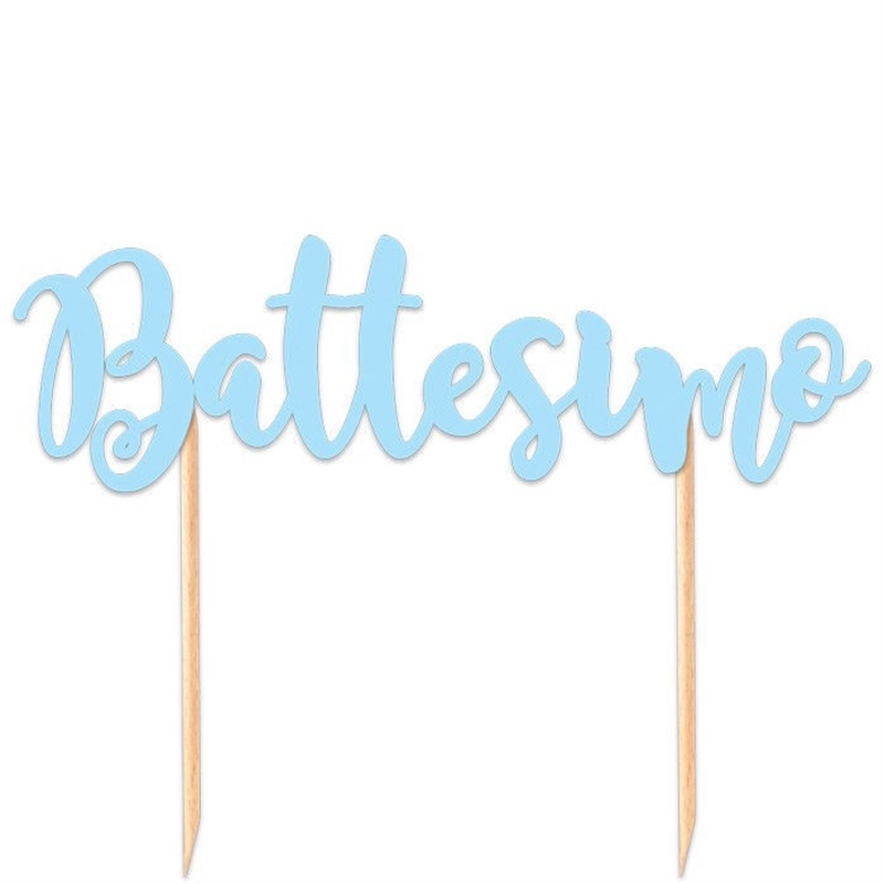 Cake Topper Italic 20x13 cm Battesimo Celeste