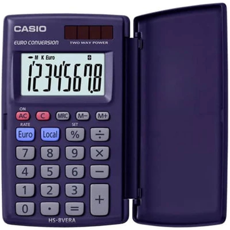 CASIO - Calcolatrice tascabile solare o batteria blu - display 8 cifre - HS-8VERA