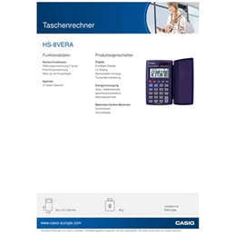 CASIO - Calcolatrice tascabile solare o batteria blu - display 8 cifre - HS-8VERA