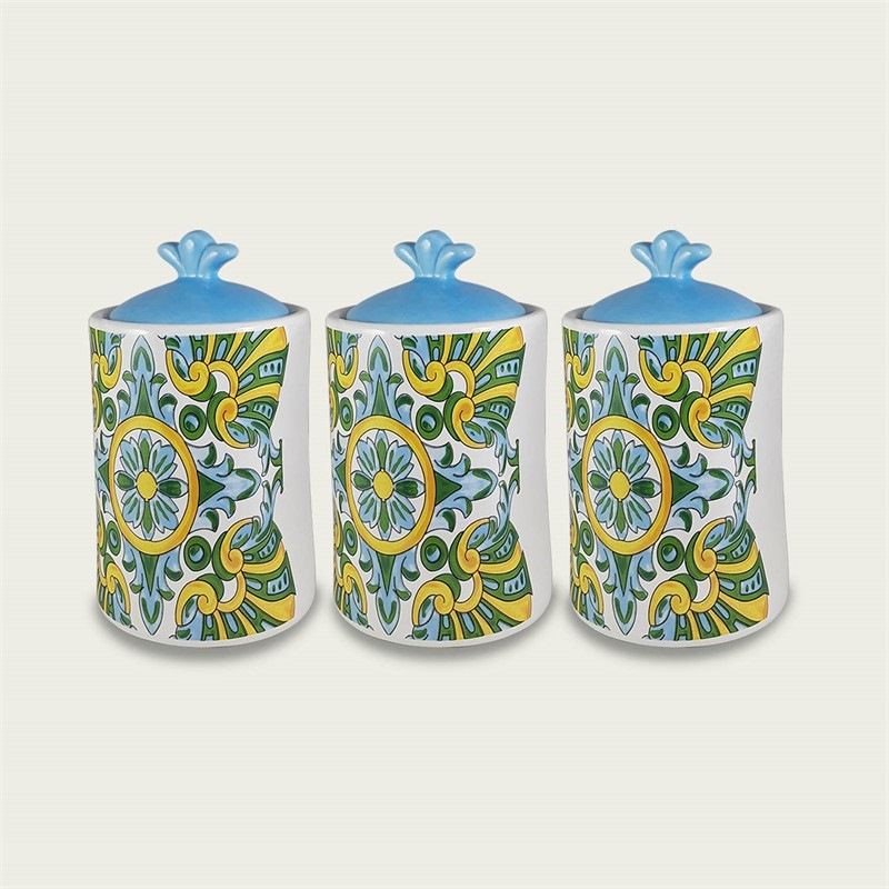 Tris Barattoli Smeraldo In Ceramica