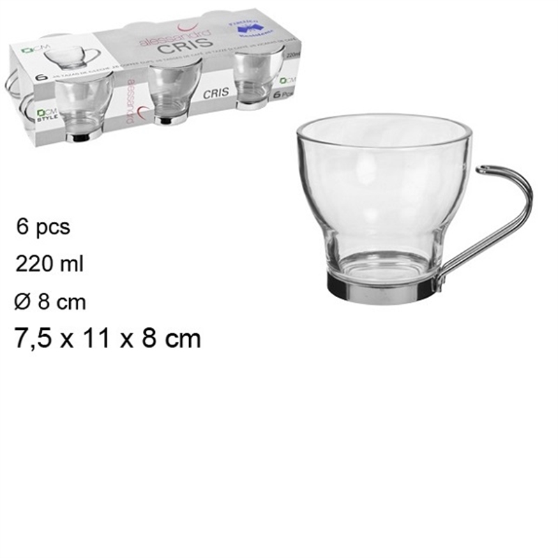 Tazza Cristal Caffè In Vetro Con Manico In Acciaio