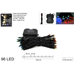 Luci 96 Led Batterie 8 Giochi Con Timer Multicolr