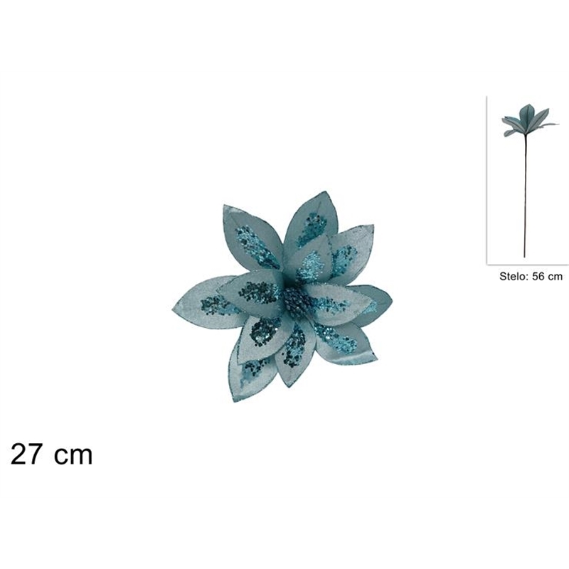 Stelo Fiore Con Paillettes 27 Cm Turchese