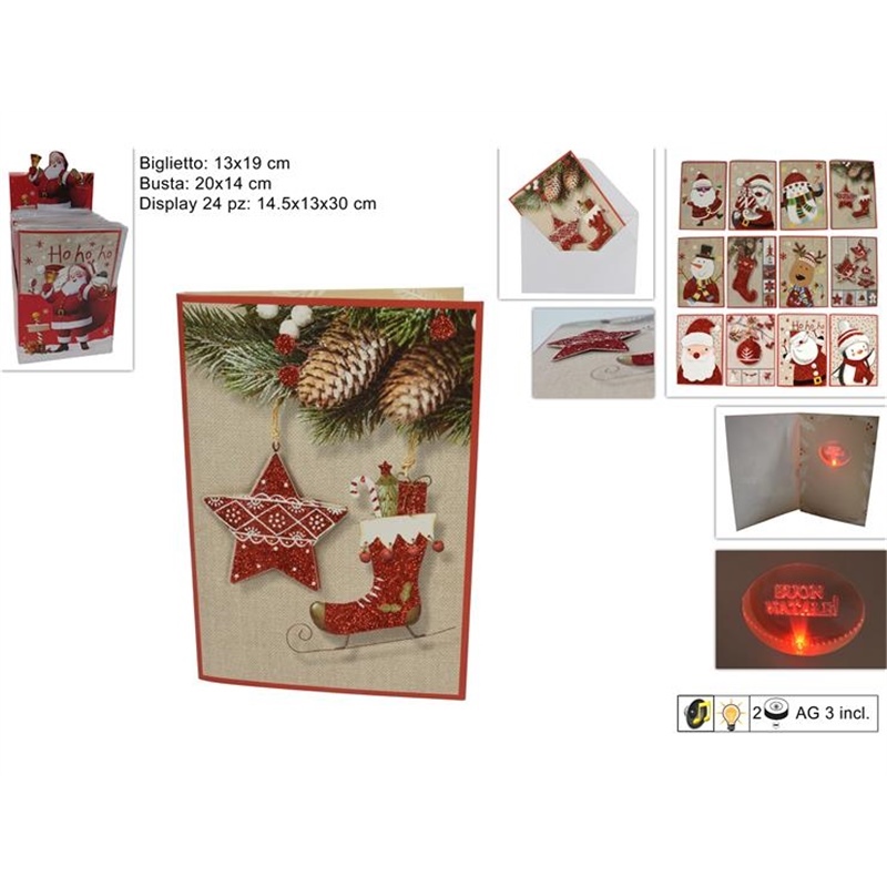 Cartolina Natalazia Musicale Con Luce E Glitter