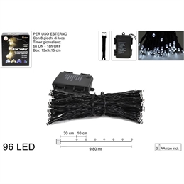 Luci 96 Led A Batterie 8 Giochi Con Timer Bianco Freddo