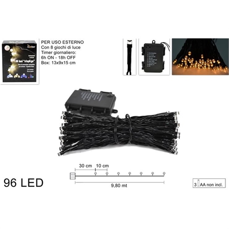 Luci 96 Led A Batterie 8 Giochi Con Timer Bianco Caldo
