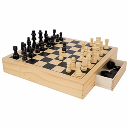 Dama e Scacchi in Legno con Cassettino