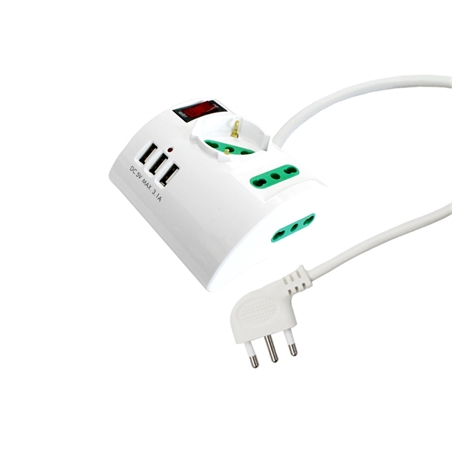 Multipresa Da Tavolo 2 Prese 10/16A+Schuko +3 USB Max 3.1A