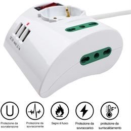 Multipresa Da Tavolo 2 Prese 10/16A+Schuko +3 USB Max 3.1A