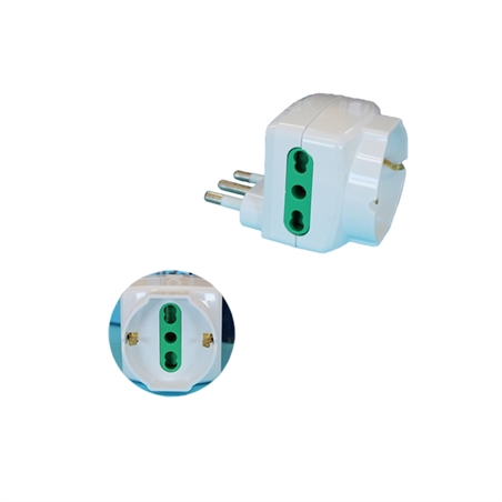 ADATTATORE SPINA 16A CON 2 PRESE+1SCHUKO SALVA SPAZIO