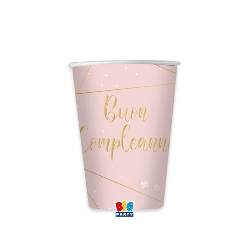 Bicchieri 200 cc Buon Compleanno Rosa 8 pezzi