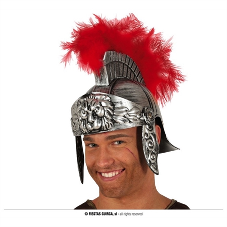 Casco Romano argento con piuma