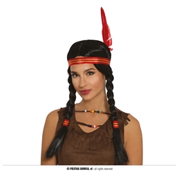 Parrucca Trecce indiana con piuma