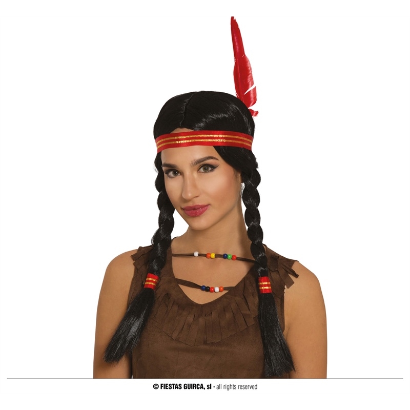 Parrucca Trecce indiana con piuma