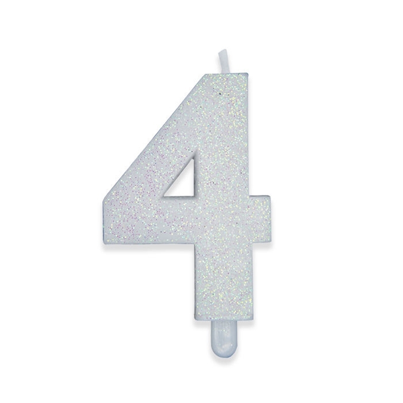 Candelina Numero 4 Bianco Glitter 9 cm
