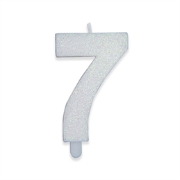 Candelina Numero 7 Bianco Glitter 9 cm