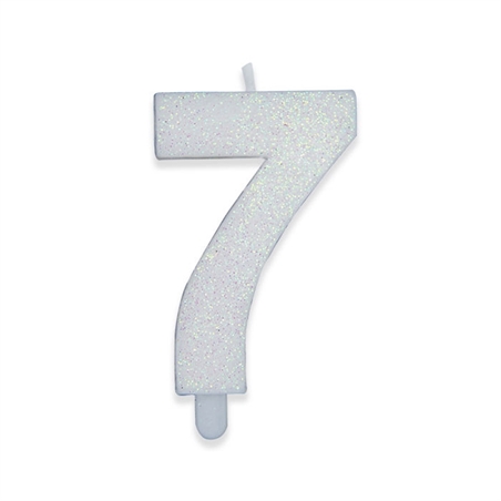 Candelina Numero 7 Bianco Glitter 9 cm