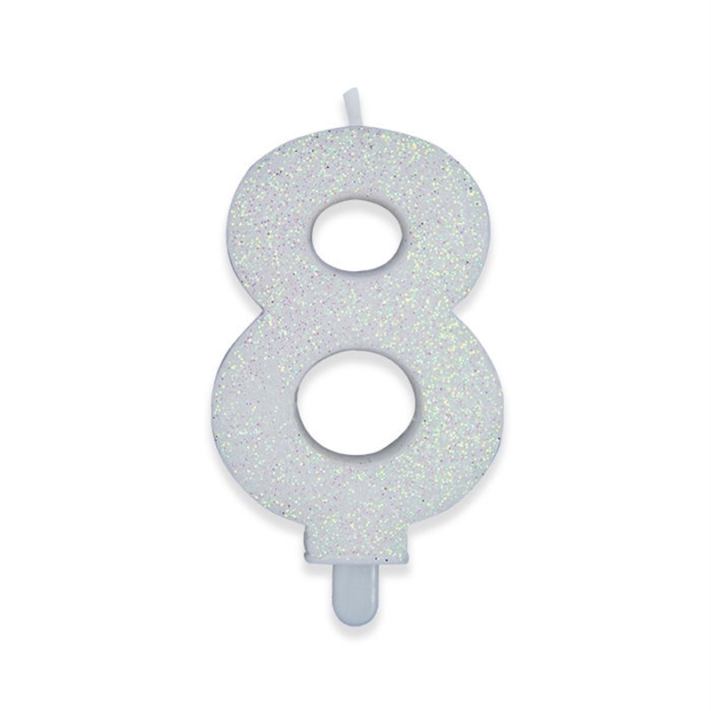 Candelina Numero 8 Bianco Glitter 9 cm