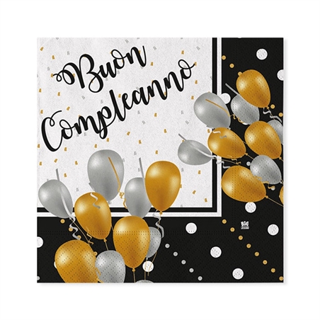 Tovaglioli 33x33 cm Buon Compleanno Prestige 20 pezzi