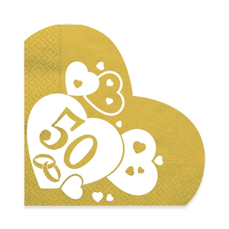 Tovaglioli Cuore 33x33 cm Nozze d'Oro 20 pezzi