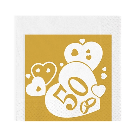 Tovaglioli 25x25 cm Nozze d'Oro 20 pezzi