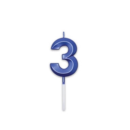 Candelina Prestige Blu Metal 9 cm numero 3