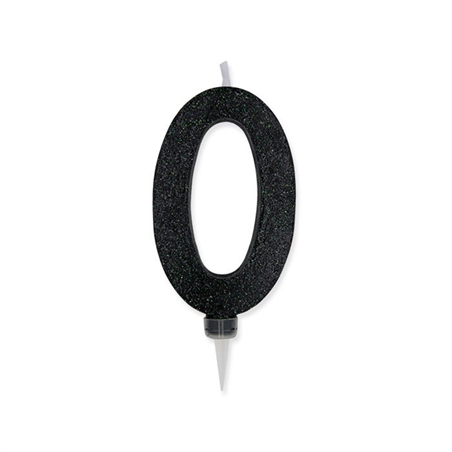 Candela Max Numero 0 Nero Glitter 15 cm