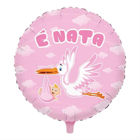Palloncino Mylar 45 cm E' Nata Cicogna Nuvola Rosa
