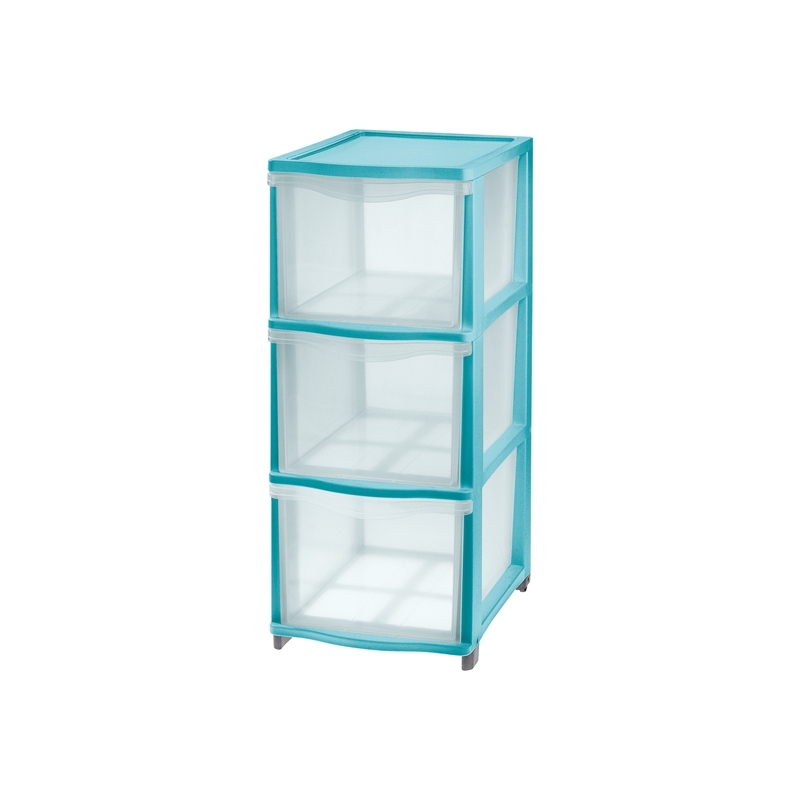 Cassettiera modulare Cover Line, tre cassetti alti trasparenti per una rapida verifica del contenuto.