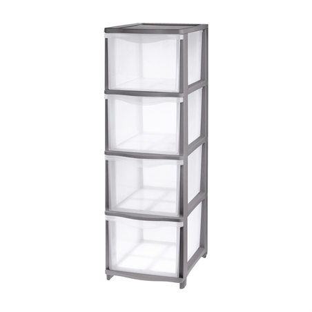 Cassettiera modulare Cover Line, con quattro cassetti alti trasparenti per una rapida verifica del contenuto.