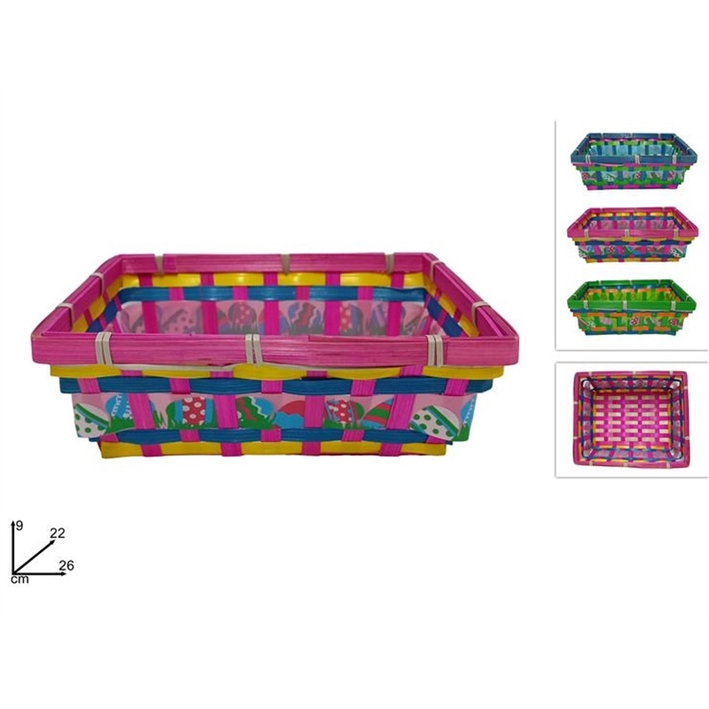 Cesta Rettangolare Intrecciata Con Decori Pasquali