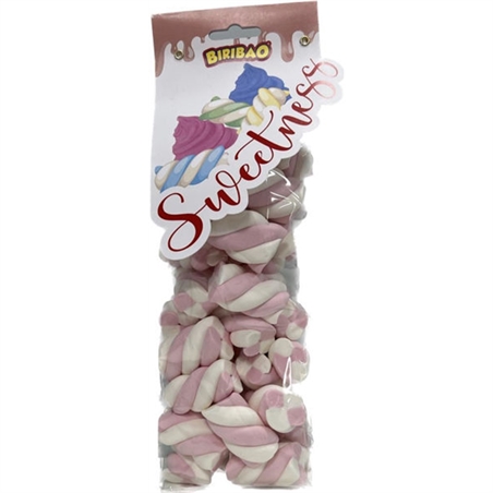 Sacchetto 200 grammi Marshmallow Treccia Bianca e Rosa