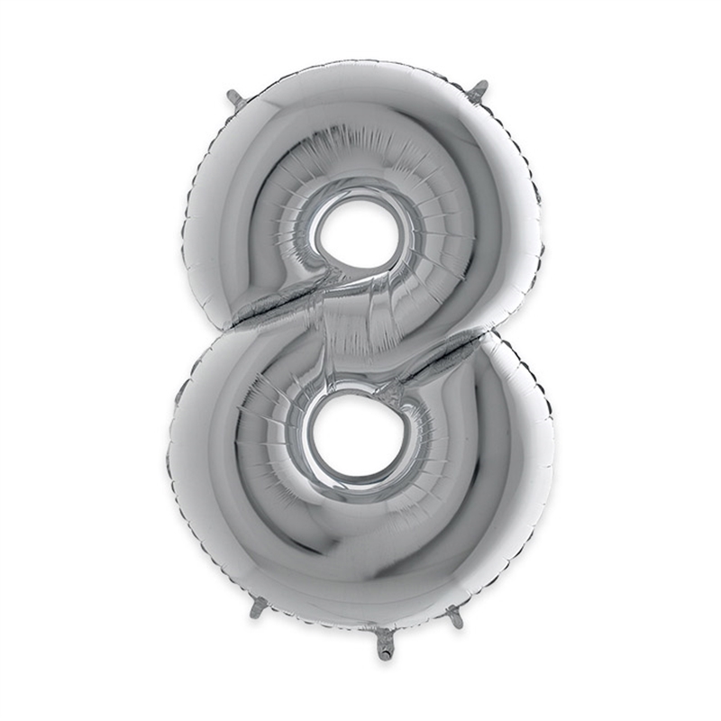 Palloncino Mylar Argento 40″ Numero 8