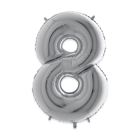 Palloncino Mylar Argento 40″ Numero 8