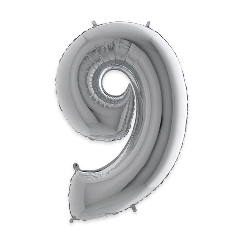 Palloncino Mylar Numero 9 cm. 102 (40") Argento