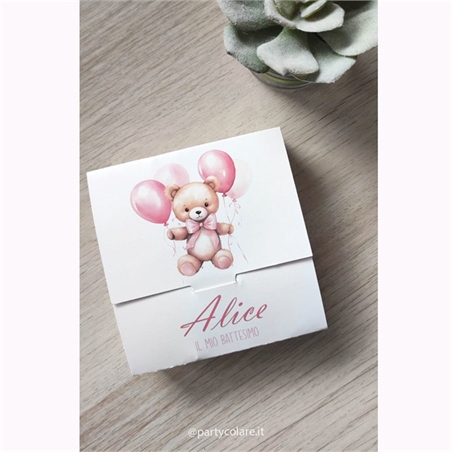 Scatolina Rosa Portaconfetti con Orsetto Personalizzato