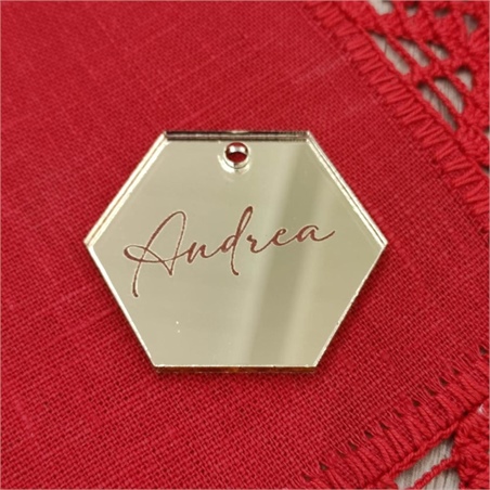 Tag segnaposto esagono in plexiglass con nome inciso