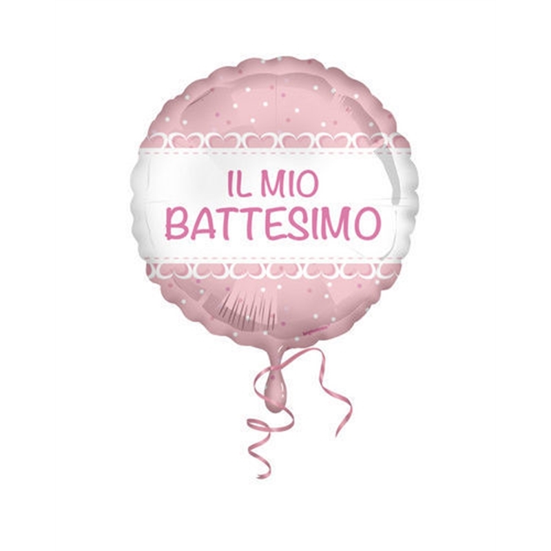 Palloncino Mylar 18'' 45 cm Battesimo cuori rosa