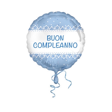 Palloncino Mylar 18'' 45 cm Buon Compleanno stelle azzurro