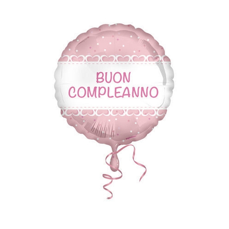 Palloncino Mylar 18'' 45 cm Buon Compleanno cuori rosa