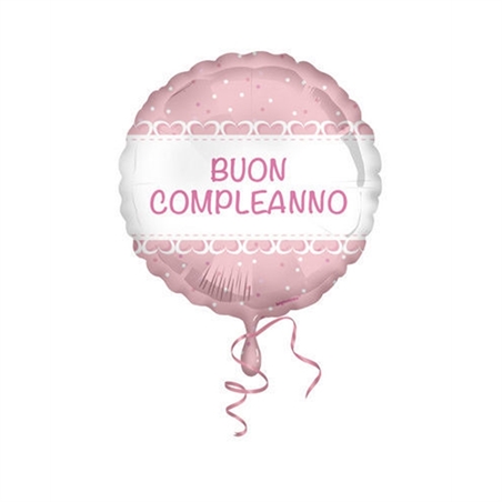 Palloncino Mylar 18'' 45 cm Buon Compleanno cuori rosa